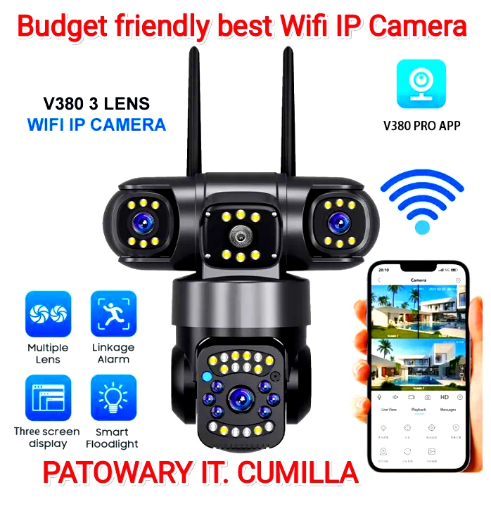 V380 pro 3 three lens WiFi Waterproof Outdoor IP Camera
