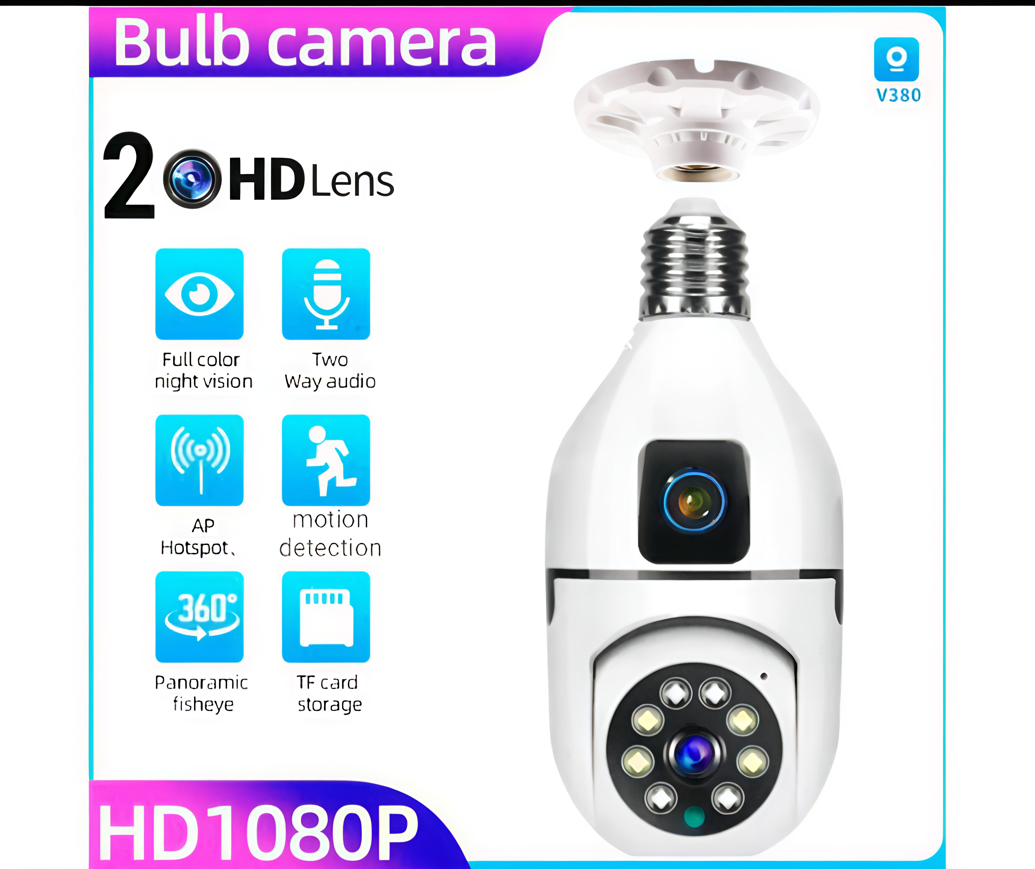 V380 pro Dual Lens(Double Camera) Wifi IP Security Bulb Camera