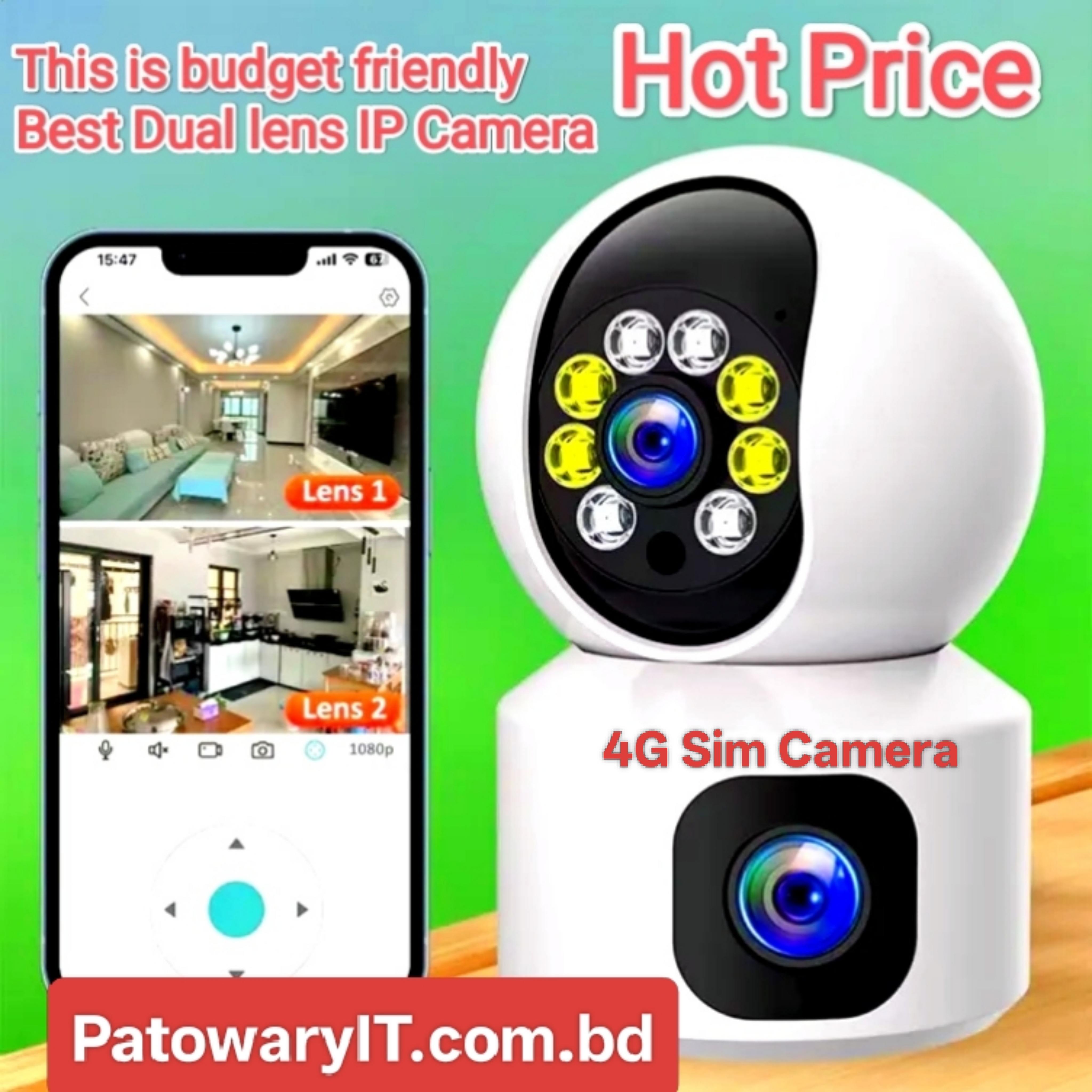 V380 pro Dual Lens 4G sim IP security camera with 24 Hours full color Video